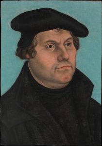 The German multi talent Lucas Cranach the Elder, was a Renaissance painter, woodcut printmaker and engraver who used these state of the art methods of his time to produce merchandise on a large industrial scale. His most famous portrait was the famous historical figure of Martin Luther.