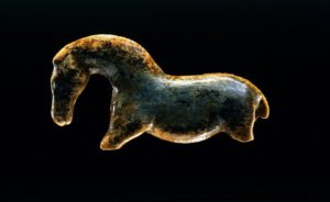 The wild horse from the Vogelherd cave is a animal shaped figure carved from mammoth ivory, which was excavated in the cave "Vogelherd" at the southern foot of the Swabian Alb in Germany. The figurine is up to approx. 32,000 years old and one example of the many finds of similar figurines in the region which mark the oldest known creative works of early humans.