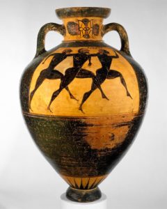 An early form of branding was invented by ancient Greek potters who placed their signatures on their products e.g. vases, drinking cups, plates, etc. in order to distuingusih themselves from their competitors. The earliest signatures were found on Corinthian pottery from the early 6th century. The example shown in the enclosed picture shows a vase signed by the potter Nikias. The letters translate in "Nikias made me". The images on the vase shows the goddess Athena with another inscription which translates in "One of the prizes from Athens". On the other side of the vase a footrace of men is shown with the inscription that translates to "stadion race of men" from the Panathenaic festival in Athens where such amphoras were given to winners of certain contests and also included olive oil from sacred groves e.g. from Attica. This amphora belongs to the collection of The Metropolitan Museum of Art in New York and is dated between 566 and 550 B.C.
