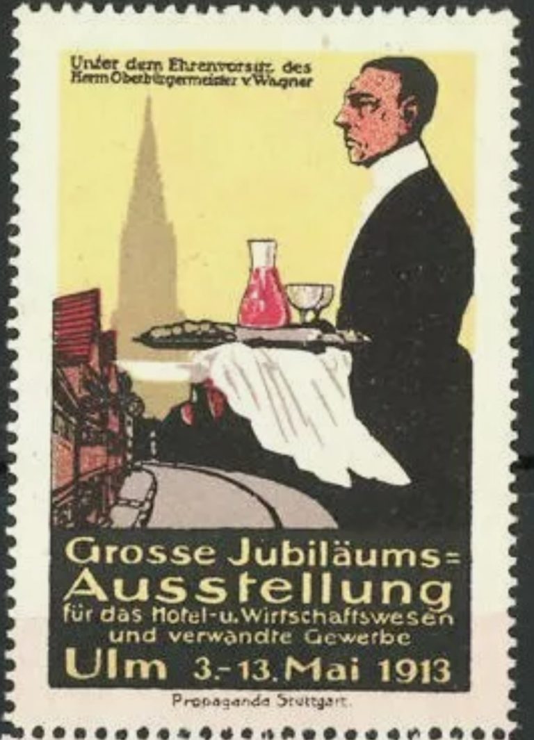 Poster Stamp Ulm Germany 1913 Jubilee Exhibition for the hotel and gastronomy business