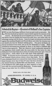 Ad: Budweiser an Admiral de Ruyter - Greatest of Holland´s Sea Captains
