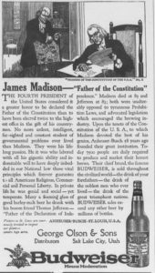 Ad: Budweiser and James Madison Father of the Constitution